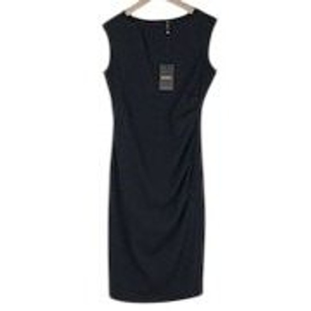 NWT MIUSOL Sleeveless Side Ruched Sheath Midi Dress Sz L Black Cocktail Wedding